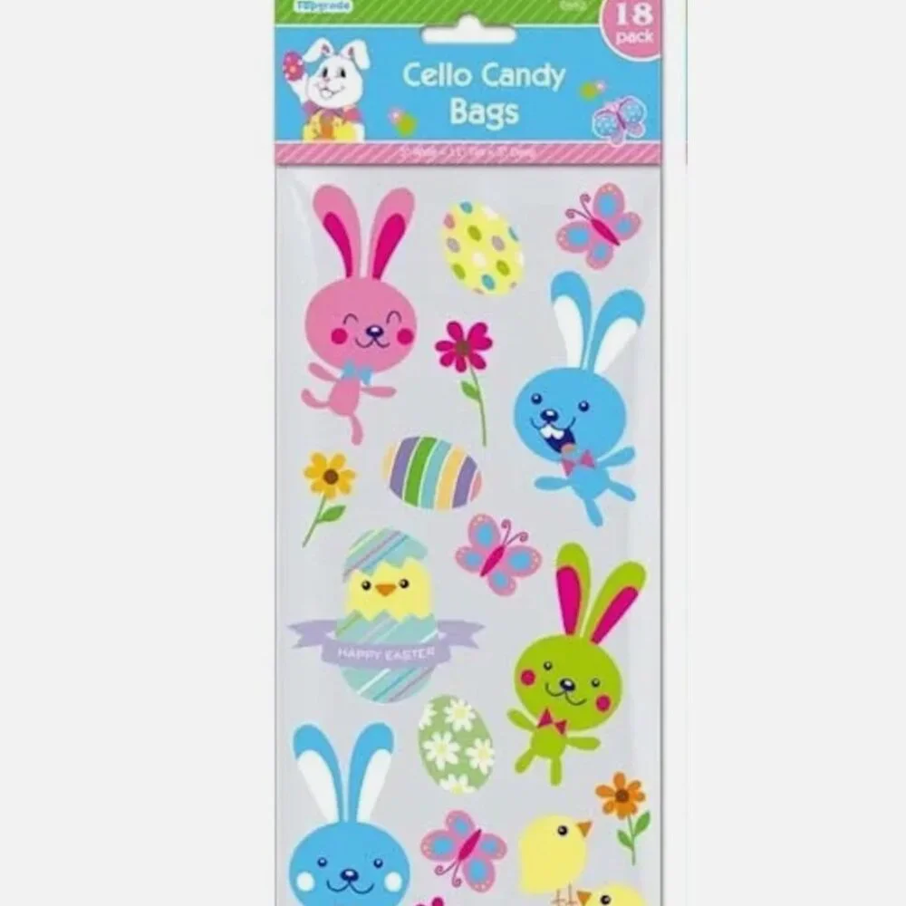18ct Easter Character Cello Bags - Bunny, Chick & Egg Party Favor Bags